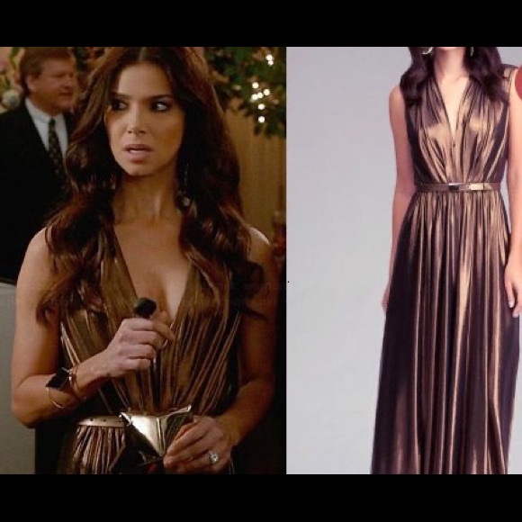 Bebe Bronze Belted Maxi Dress size Small - Picture 1 of 5